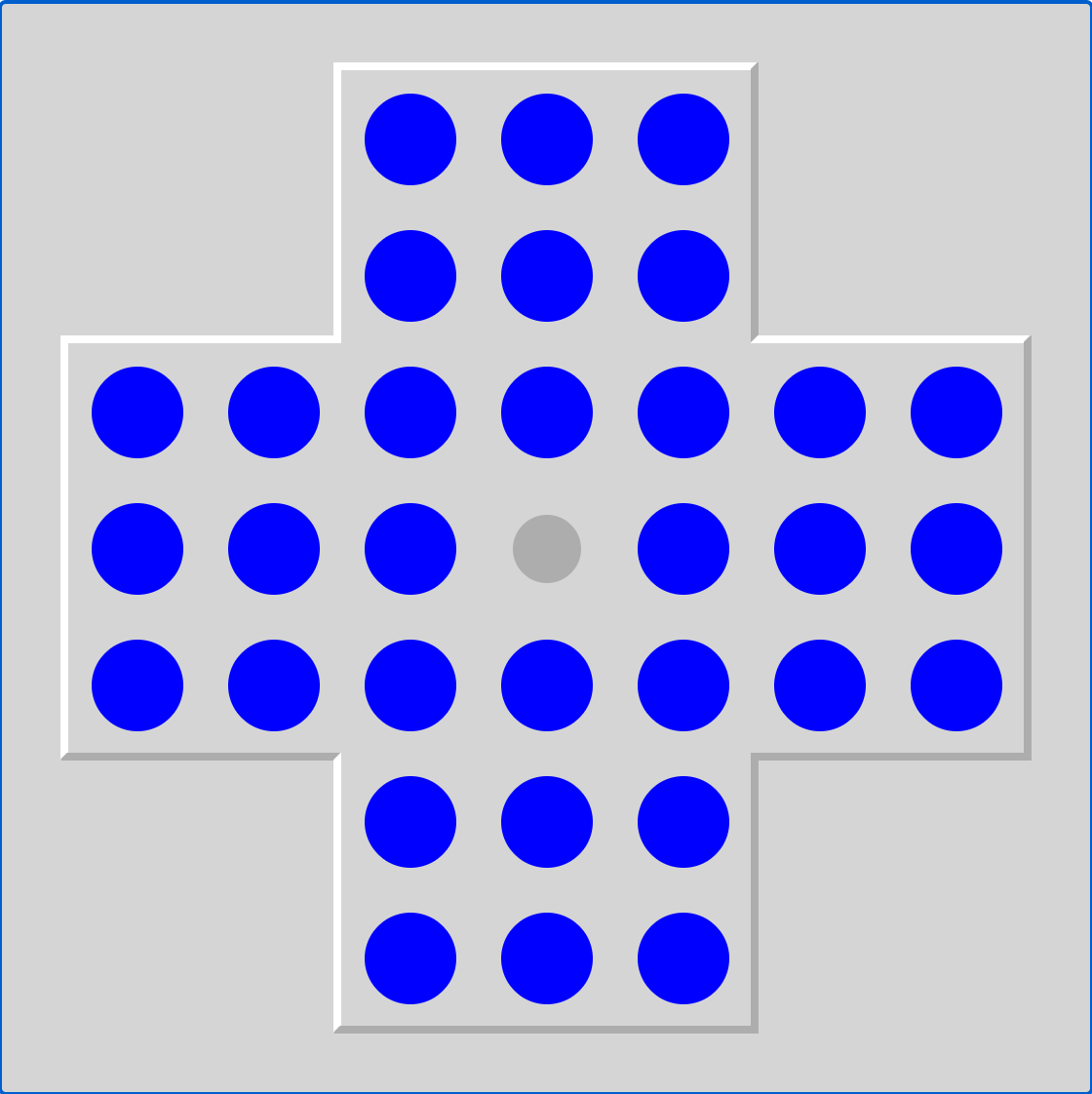 Peg solitaire (Pegs) running in a browser tab via ExeBrowser