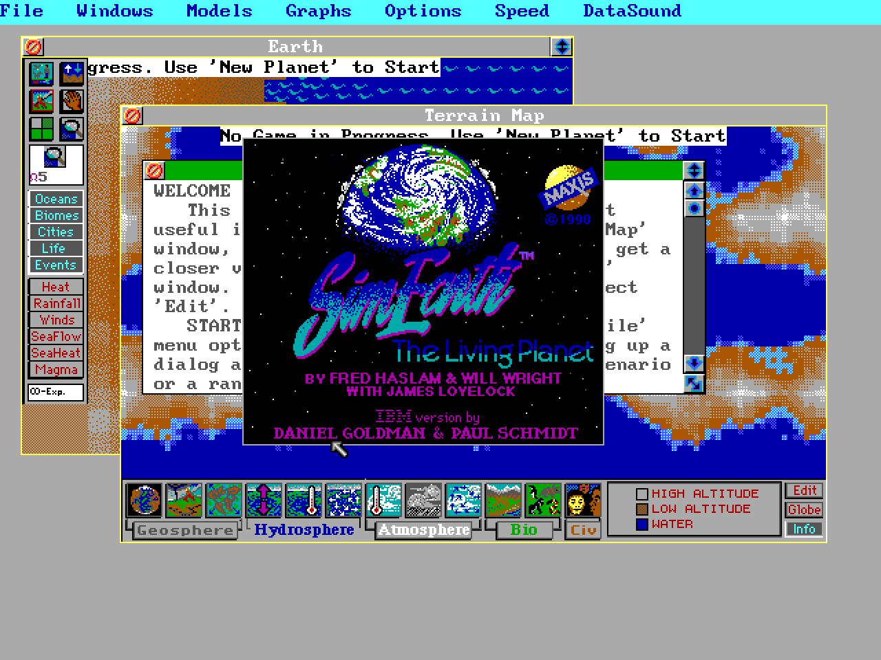 SimEarth running in a browser tab via ExeBrowser
