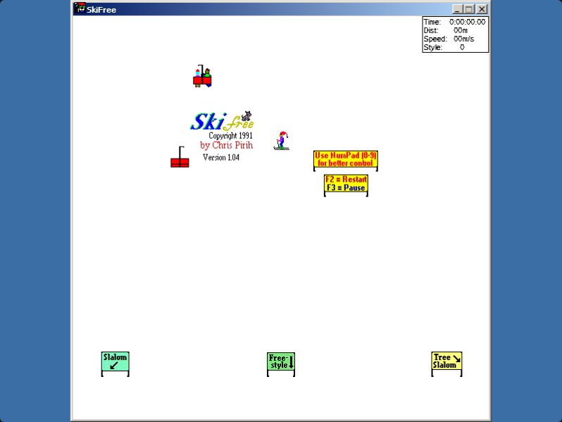 SkiFree running in a browser tab via ExeBrowser