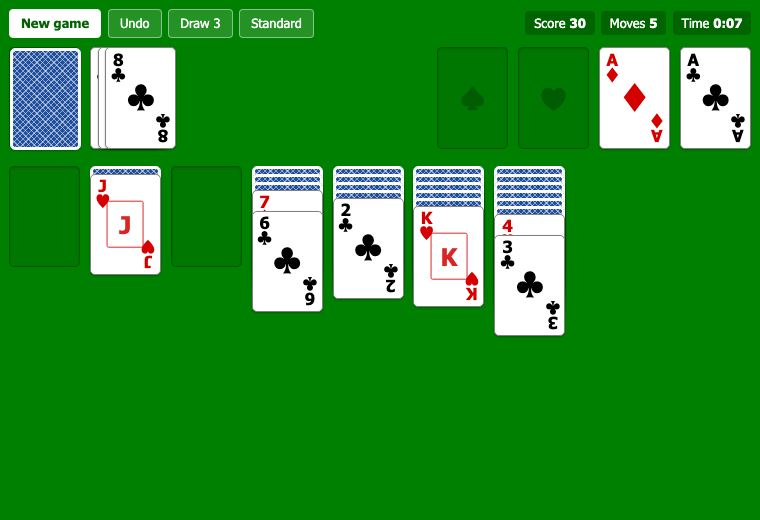 Solitaire (Klondike) running in the browser
