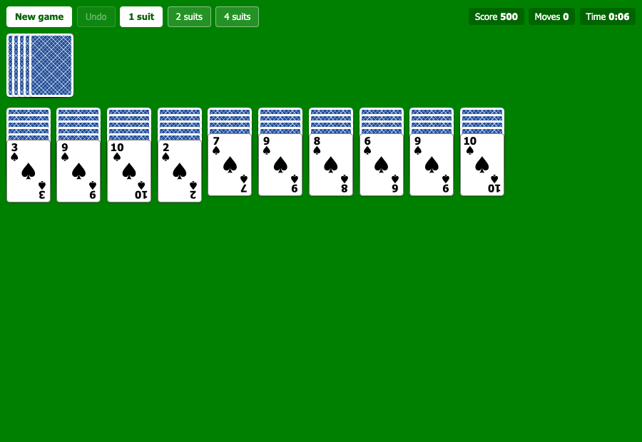 Spider Solitaire running in the browser